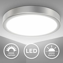 B.k.licht - Plafonnier led 18 w 4.000K 28cm 2.000lm Argenté lampe de plafond cuisine salon