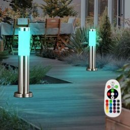 Lot de 2 éclairages d'extérieur en acier inoxydable sur pied, lampes télécommandées à intensité