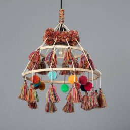 Ledkia - Suspension Bois et Coton Pompon Cuzco Naturel - Naturel