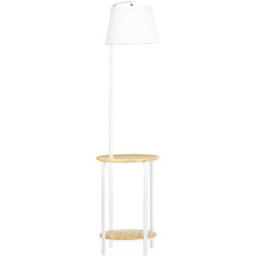Lampadaire étagères design dim. ø 37 x 162H cm 40 w max. bois bambou verni métal abat-jour tissu