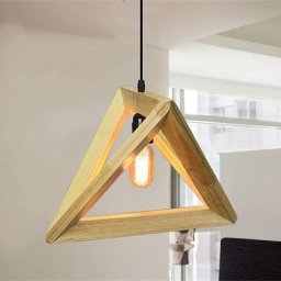 Suspension Luminaire Industrielle,Suspension Vintage Lustre Design Triangulaire en Bois 32cm