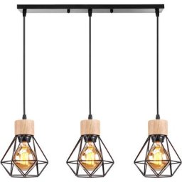 Axhup - Suspension Luminaire en Bois Fer Lustre Suspension Deisgn Vintage Industrielle pour Salle à
