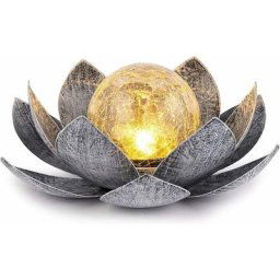 Lampes solaires de jardin extérieur, décoration de lotus en verre craquelé Globe, lumières de fleur