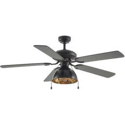 Ventilateur de plafond avec lampe 'Shamoian' en métal pour salon & salle à manger - noir, doré