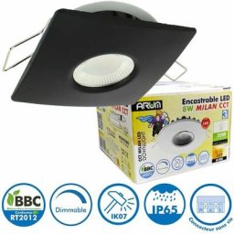 Arum Lighting - Spot Encastrable led 8W milan cct IP65 IK07 Collerette Carrée Noire avec
