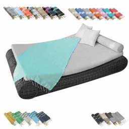 Véritable fouta Tunisienne 1m x 2m nid d'abeille 100% coton 380g - Vert d'eau Vivezen