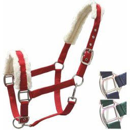Cavezza cob red: Licol en nylon à double réglage avec doublure en agneau synthétique et boucles