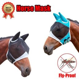 Masque de cheval 1PC, Taille: m, Noir, Respirant et confortable, Protection contre les insectes, uv