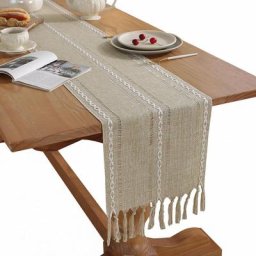 Chemin de table en lin rustique avec pompon fait à la main, chemins de table brodés de style