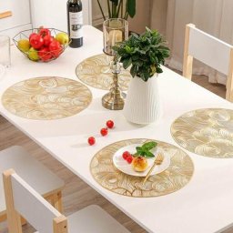 Lot de 6 sets de table ronds dorés, napperons en pvc doré, napperons creux, napperons en vinyle