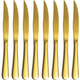 Ensemble de couteaux à steak dorés, couteau dentelé doré, ensemble de couteaux tranchants en acier