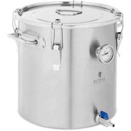 Royal Catering - Cuve Fermentation Fermenteur à Bière Inox 30L 0-150°C 2 Robinets Argent