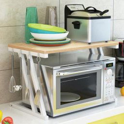 Micro-Ondes Tablette, 2 Couches Support de Rangement pour Comptoir en Bois, Compteur d'économiseur