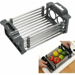 Gouttoir d'Évier Extensible, Panier de Vidange Télescopique en Acier Inoxydable Support d'Évier