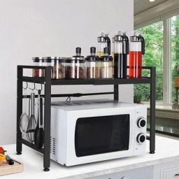 Support de Four à Micro-Ondes Extensible Horizontalement de 40 à 64cm Organisateur Cuisine Étagère