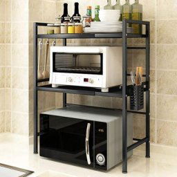 Support de Four à Micro-Ondes Extensible Organisateur Cuisine Double Étagère Rangement avec 3
