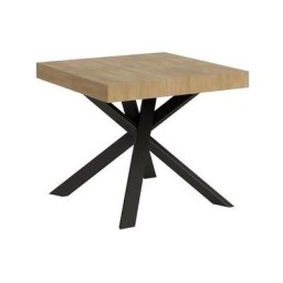 Table carrée 90x90 cm extensible 90 à 184 cm chêne clair et pieds arrondis entrelacés anthracite