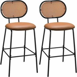 Tabourets de Bar Lot de 2, Chaise Haute Bar en Cuir pu 75 cm de Haut, Tabouret Cuisine avec Dossier