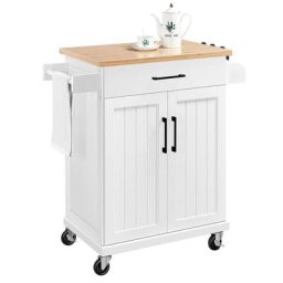 Desserte Cuisine à roulettes avec 1 Tiroir/Armoire avec Etagère Réglable/Porte