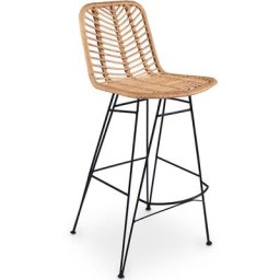 Tabouret de bar en rotin et métal, style Boho Bali - Tray Naturel - Fer, Rotin - Naturel