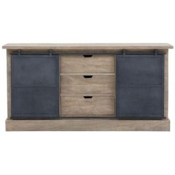 Buffet en bois de manguier brossé et métal gris Helsinki - Marron
