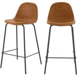 Chaise de bar mi-hauteur 65 cm en cuir synthétique (lot de 2) - Henrik - Camel