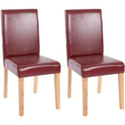 HW - Lot de 2 chaises de séjour Littau, simili-cuir, brun rouge, pieds clairs