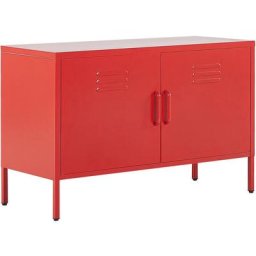 Buffet Moderne Industriel en Acier Rouge Durable et Design avec 2 Portes Beliani Rouge