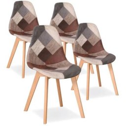 Kata Store - Lot de 4 Chaises Patchwork - Chaises de salle à manger - pieds en hêtre(brun)