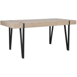 Table de Salle à Manger 150 x 90 cm Plateau de Couleur Bois Clair en mdf et Pieds Noirs en Métal de