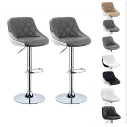 Skecten - Lot de 2 tabourets de bar, hauteur réglable et rotation à 360° (85-105cm), Gris+blanc