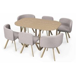 Ensemble table + 6 chaises encastrables beige flen xl - beige
