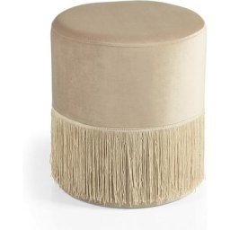 Pouf Cylindrique en Velours à Franges, Repose-Pieds élégante et moderne de salon, Tabouret de