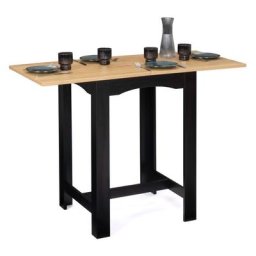Table haute de bar extensible dona 2 à 4 personnes noire plateau façon hêtre 60-130 cm - Noir