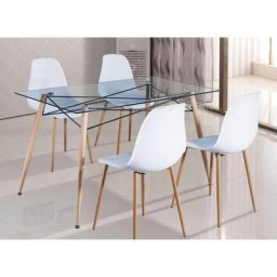 Table à manger en verre + 4 chaises scandinaves LIVIA - blanc