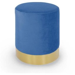 Pouf rond en métal doré et velours bleu floyd - bleu