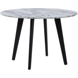 Table se Salle à Manger Ronde 110 cm avec Plateau Effet Marbre et Pieds en Bois Noir de Style Rétro