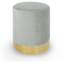Pouf rond en métal doré et velours gris floyd - gris