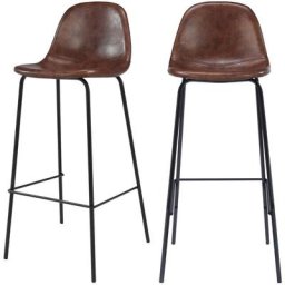 Chaise de bar 75 cm en cuir synthétique (lot de 2) - Henrik - Marron