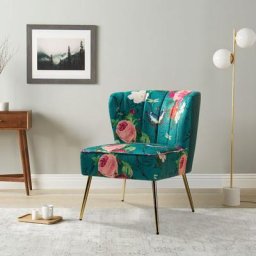 Hulala Home - Chaise de Salon avec Pieds en Métal, Fauteuil Confortable en Tissu Floral, Chaise