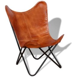 Chaise papillon Marron Cuir véritable - Vidaxl