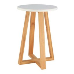 Tabouret avec pieds en bambou & plateau blanc - Bambou - Blanc/naturel