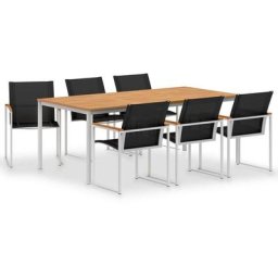 Ensemble Table et Chaise de Jardin - Mobilier à dîner de jardin 7pcs Teck massif et acier