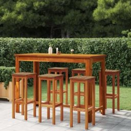 Ensemble Table de bar + 6 Chaises de bar de jardin - Table Haute avec 6 Tabourets Bois d'acacia