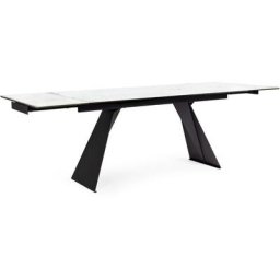 Table extensible 6 à 12 places en céramique blanc et acier noir Bakoa 160/240 cm