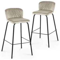 Lot de 2 tabourets de bar design en velours beige bosco - beige