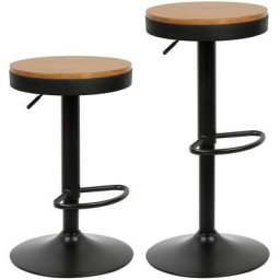 Skecten - Tabouret de Bar Bois Massif Métal Chaise de Comptoir Rotation 360° Comptoir de Cuisine