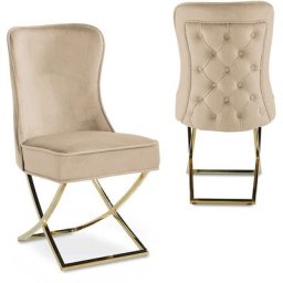 Lot de 2 chaises en velours beige pieds en métal doré ethan - beige