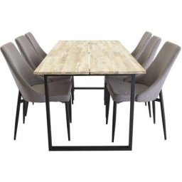 CirebonBL ensemble table, table teck et 6 Leone 2.0 chaises gris, noir. - teck,gris,noir
