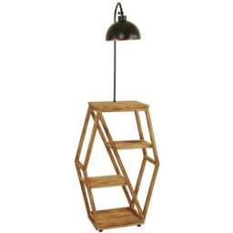 Lampadaire étagère Wielens H165cm Bois clair, Métal Noir et Bronze - Noir